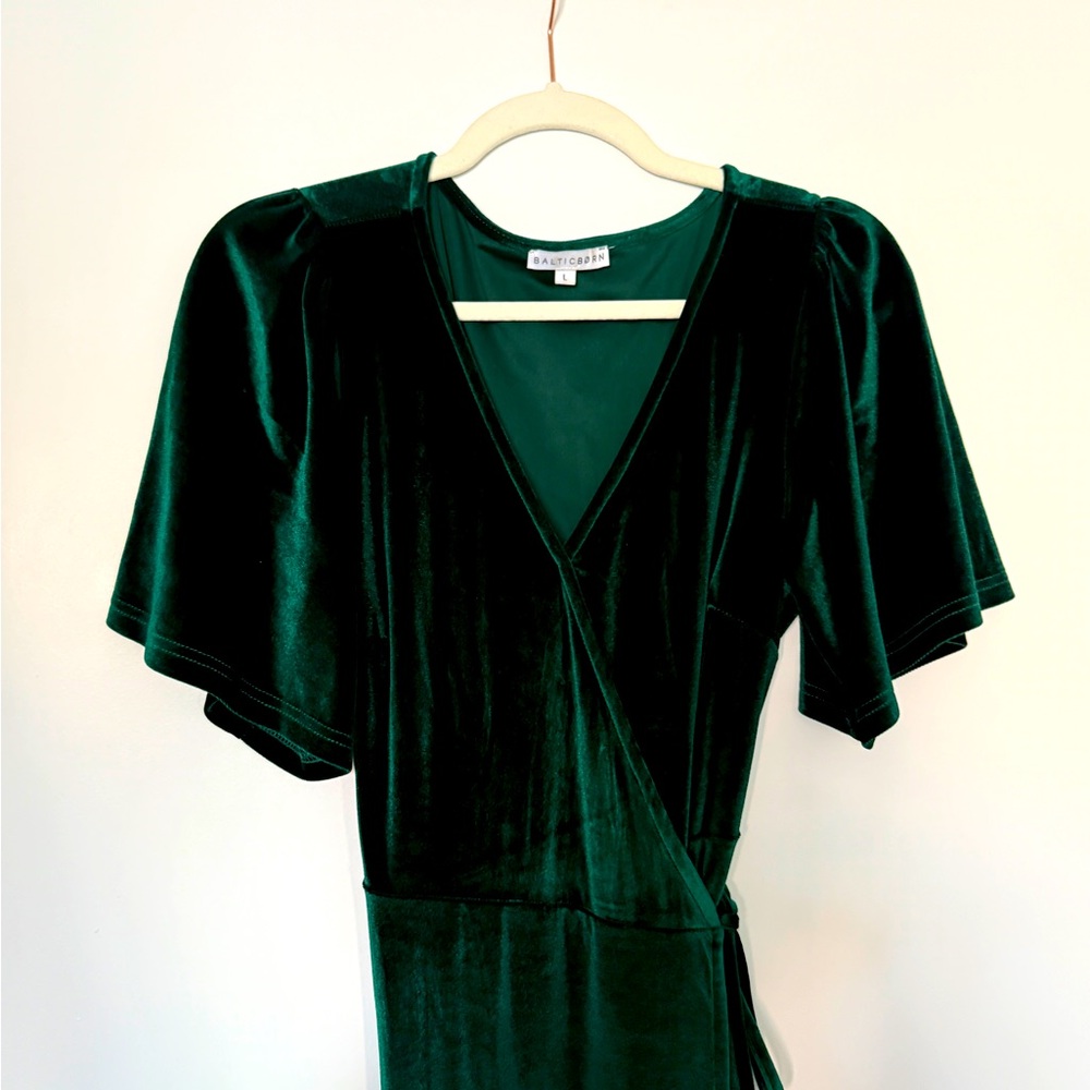 Baltic Born Meghan Velvet Wrap Maxi Dress Size Large Bridesmaid Emerald Green